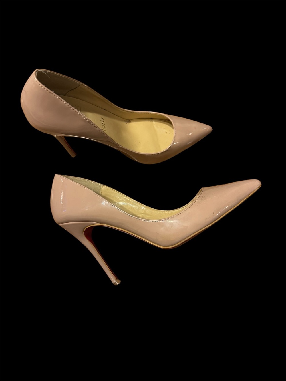 Christian Louboutin Nude Patent Pointed-Toe Stiletto Pumps size 37 authentic